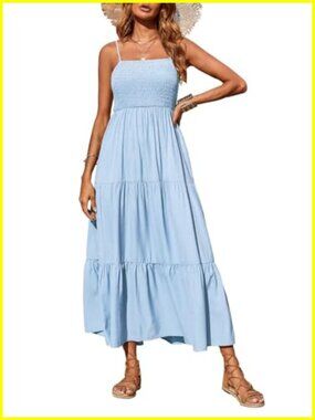 Women's Maxi Dress Spaghetti Strap Smocked Viscose Blend Boho Beach